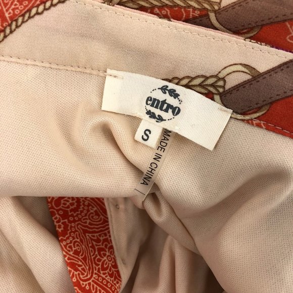 Entro Orange & Cream Floral A-Line Dress | V-Neck and Bell Sleeves - Picture 6 of 7